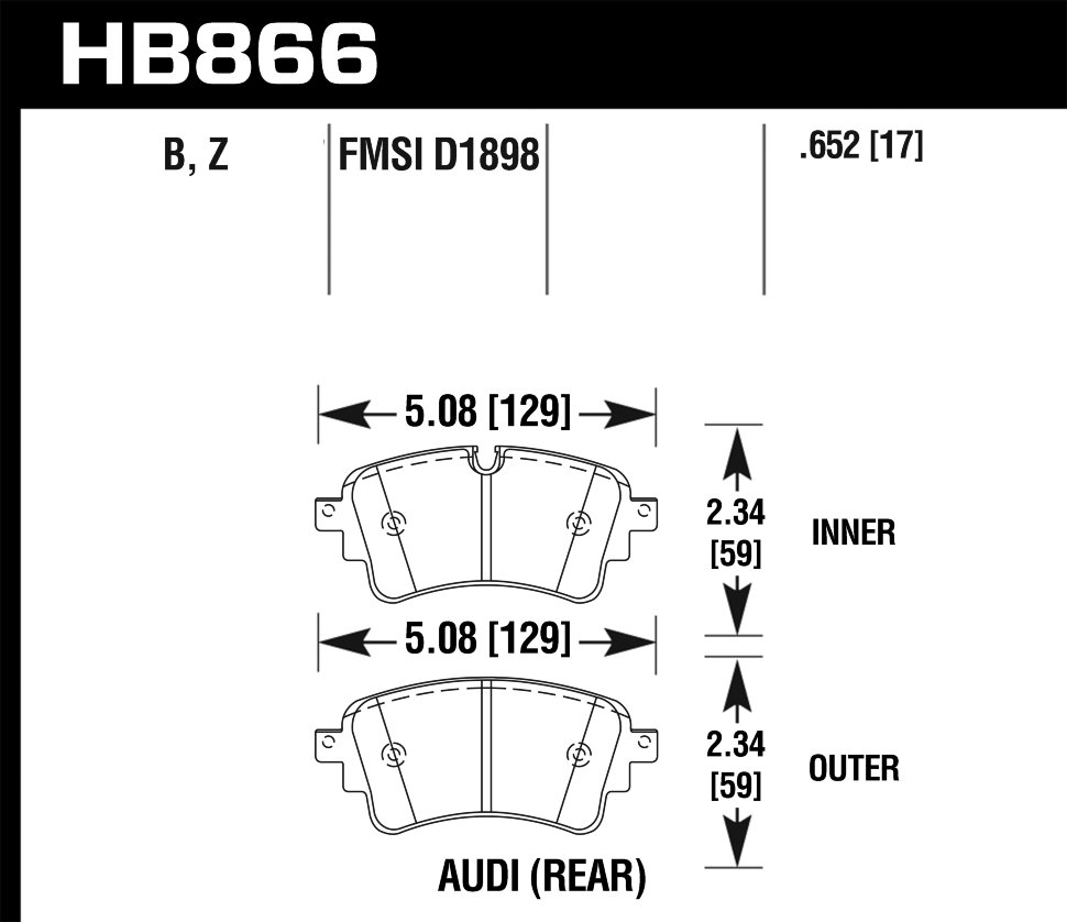 HAWK HPS 5.0 HB866B.652 Задние тормозные колодки для A4 B9 / A5 FY / Q5 FY